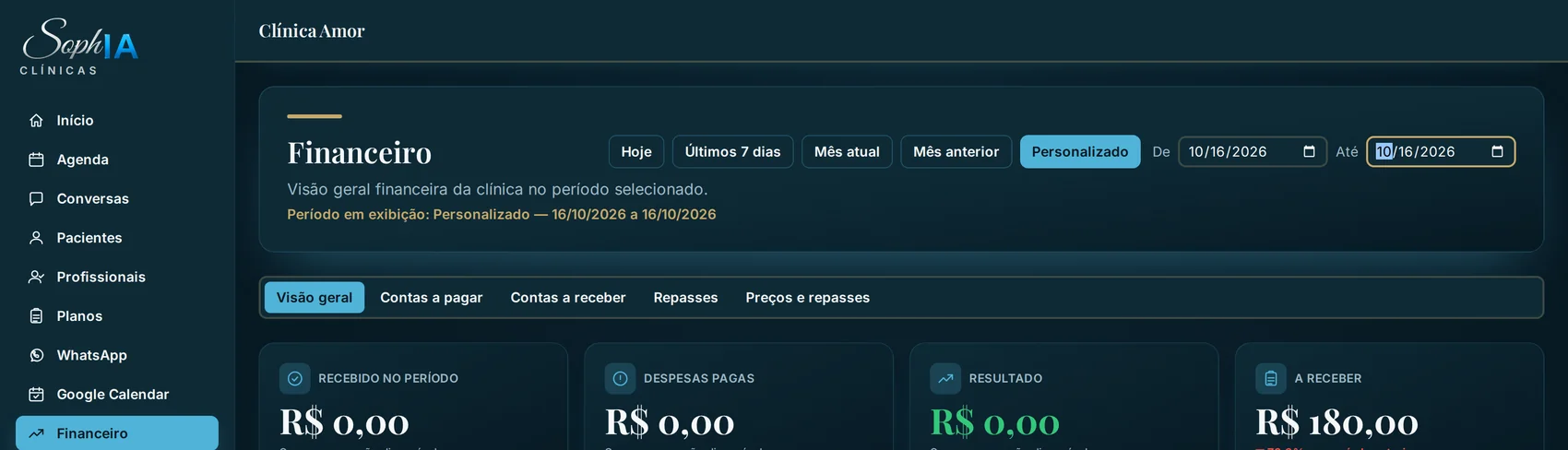 Financeiro atualizado automaticamente com o valor a receber da consulta, sem lançamento manual